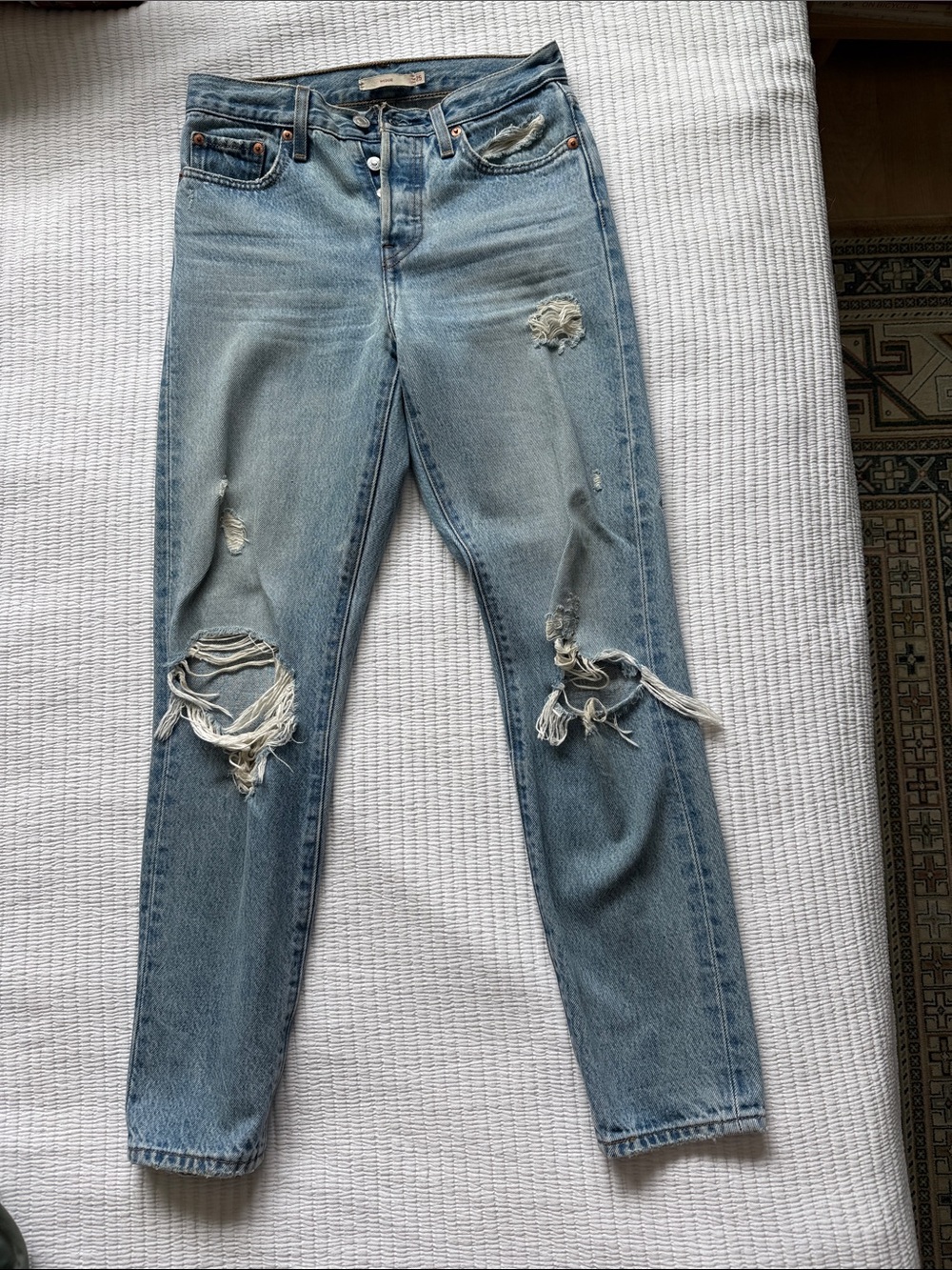 Levi's Light Blue Distressed Straight-Leg Jeans